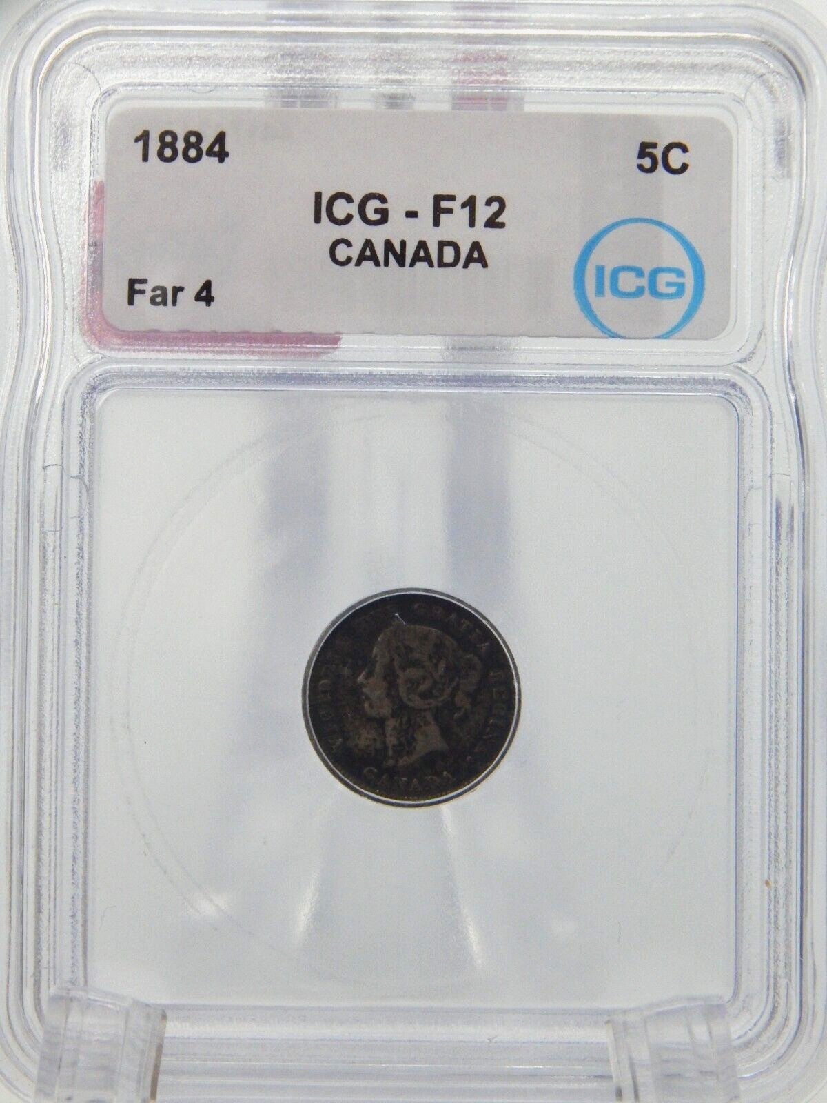 1884 Canada Nickel 5 Cent Piece Coin - ICG Graded F 12 - Far 4 (BT498)