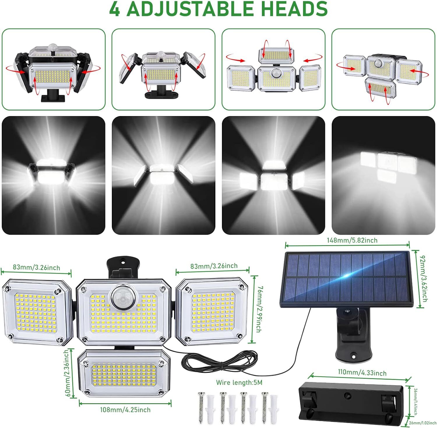 333 LED Solar Lights Outdoor 3000LM Waterproof Motion Sensor Security Wall Lamp