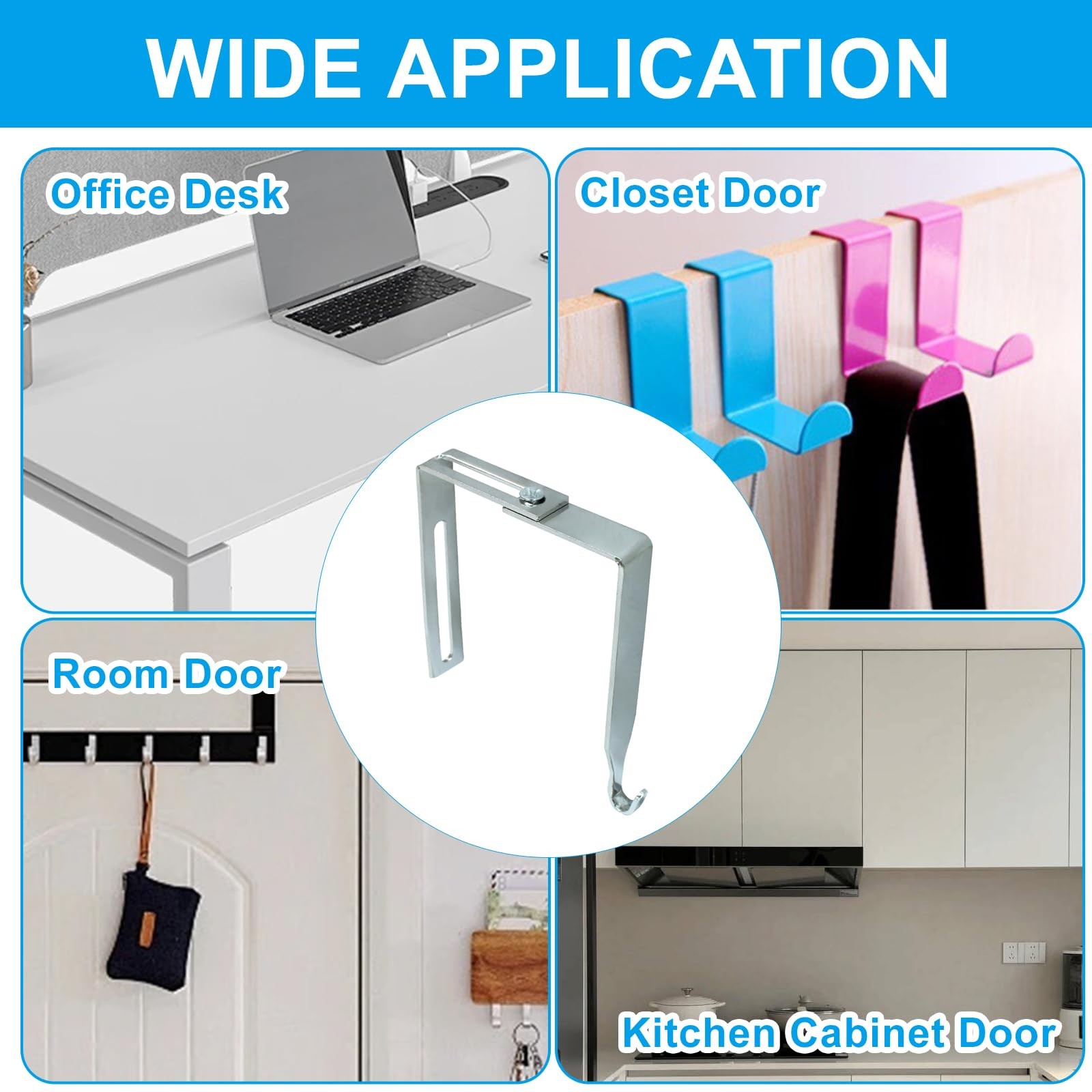 4 Packs Adjustable Cubicle Hanger, Wall Hooks Metal Universal Door Hangers wi...