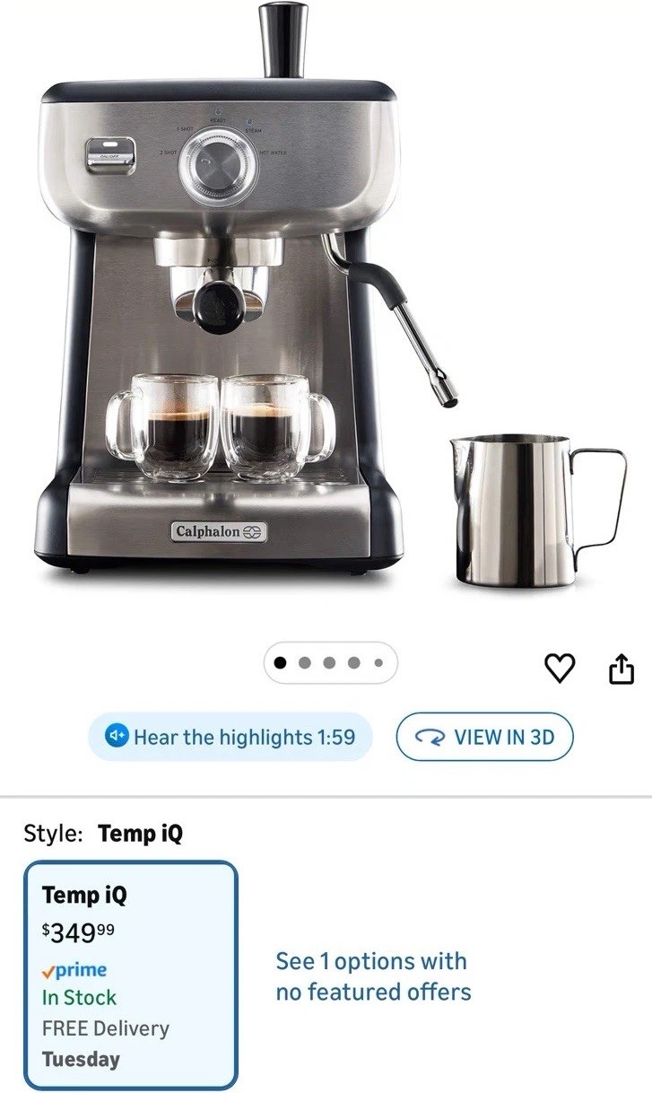 Calphalon BVCLECMP1 Temp iQ Espresso Machine with Steam Wand, Stainless NEW