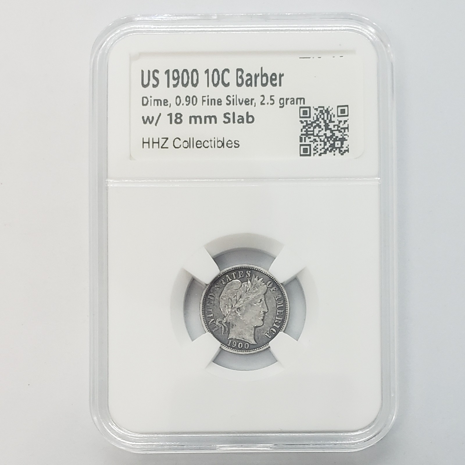 US 1900 Barber Silver Dime Coin w/ 18 mm Slab Snap Holder