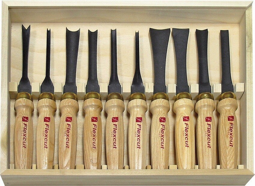 Flexcut Ten Piece Tools Deluxe Mallet Set 10 Different Style Blades Wood - MC100