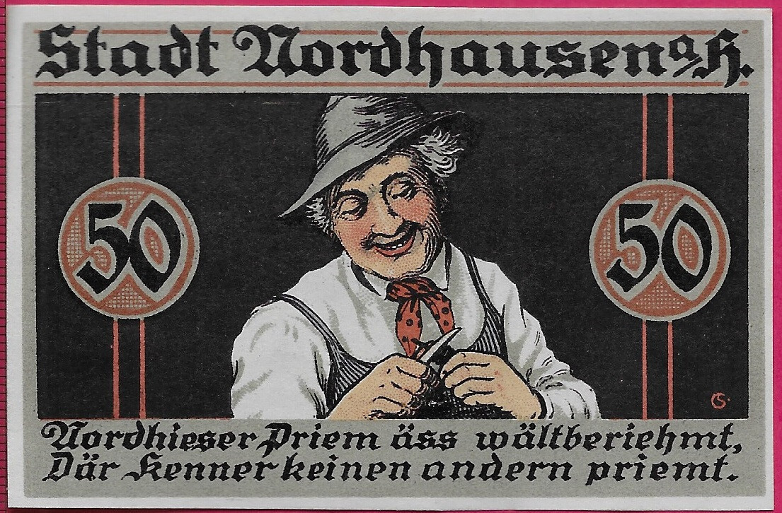 GERMANY NOTGELD CITY OF NORDHAUSEN 50 PFENNIG 1921 PRUSSIAN PROVINCE OF SAXONY,O