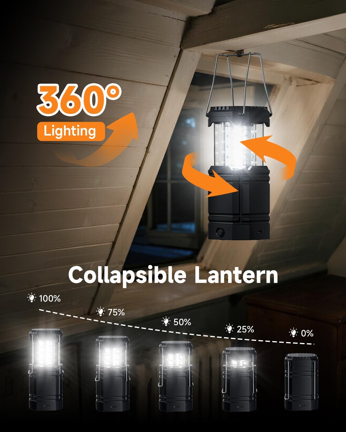 Solar Camping Lantern 4 Pack, Rechargeable LED Lantern with Flashlight