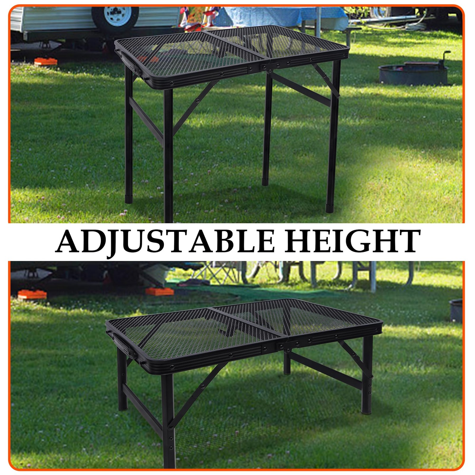 FORUP Small Folding Camping Table w/ Mesh Desktop, Portable, Adjustable Height