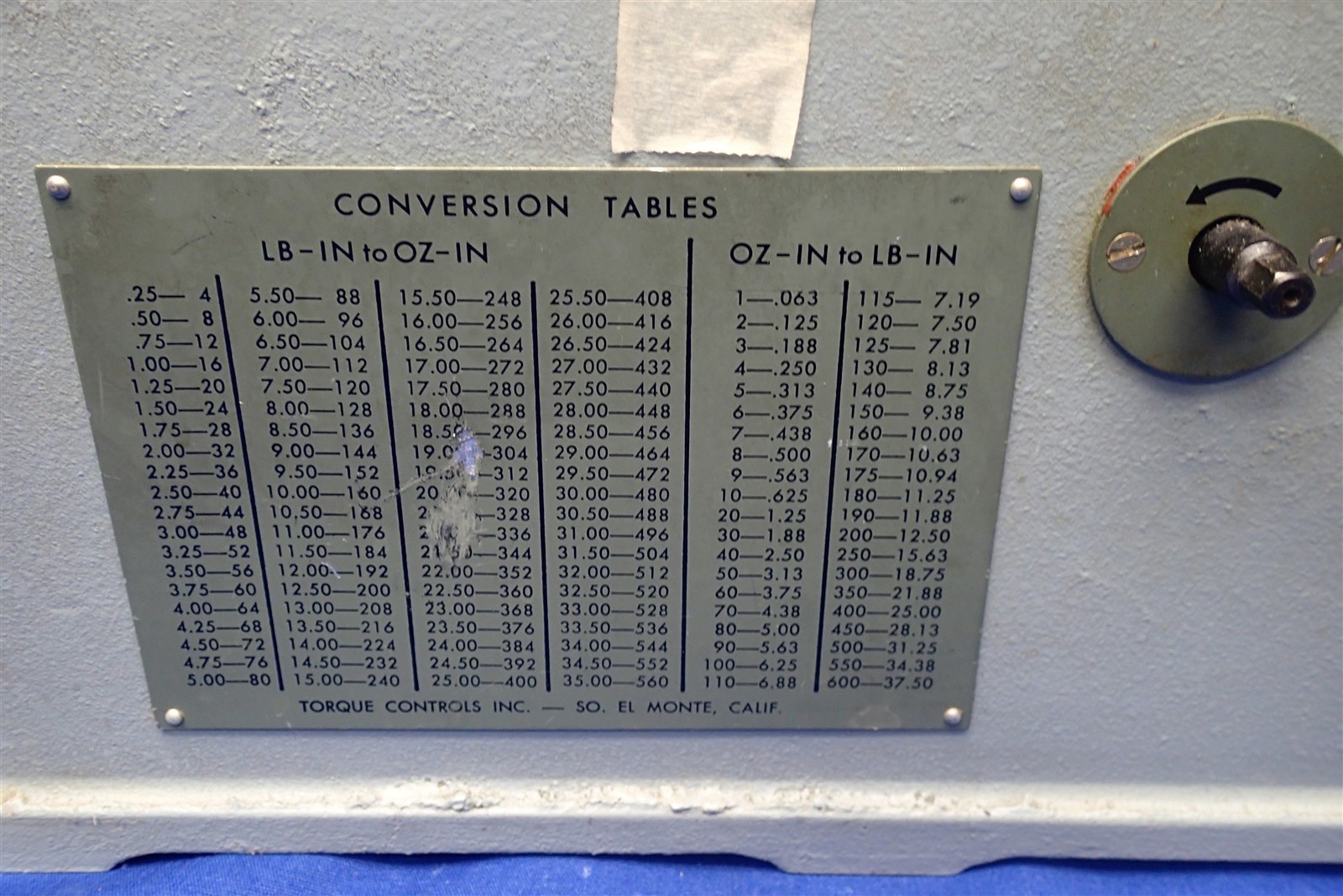 TORQUE CONTROLS TORQUE TESTER MODEL No. ET500Z