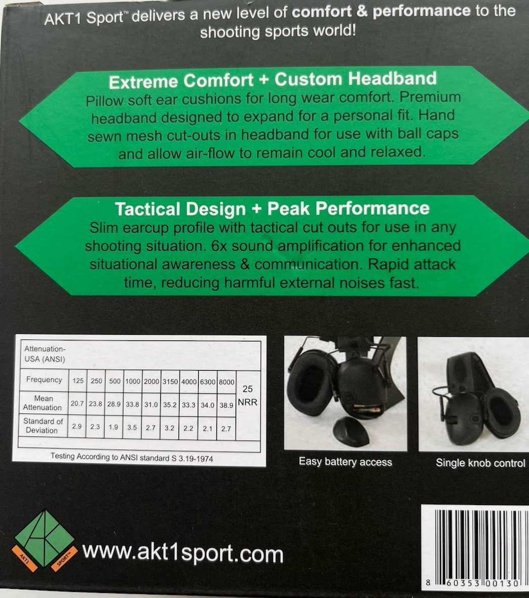 NEW AKT1 Sport Sound Amplification Earmuff, Premium Ear Pro for Shooting, NRR 25