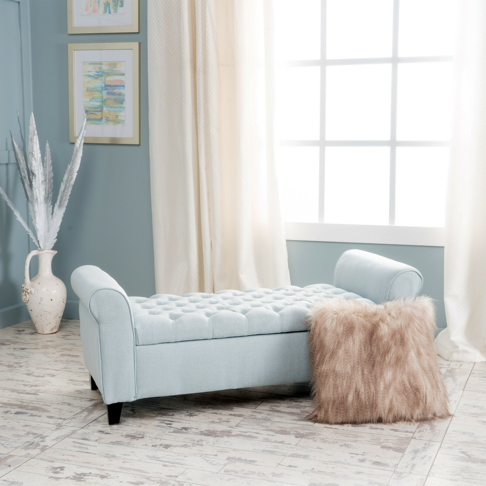 Charlemagne Rolled Arm Tufted Fabric Storage Ottoman Bench