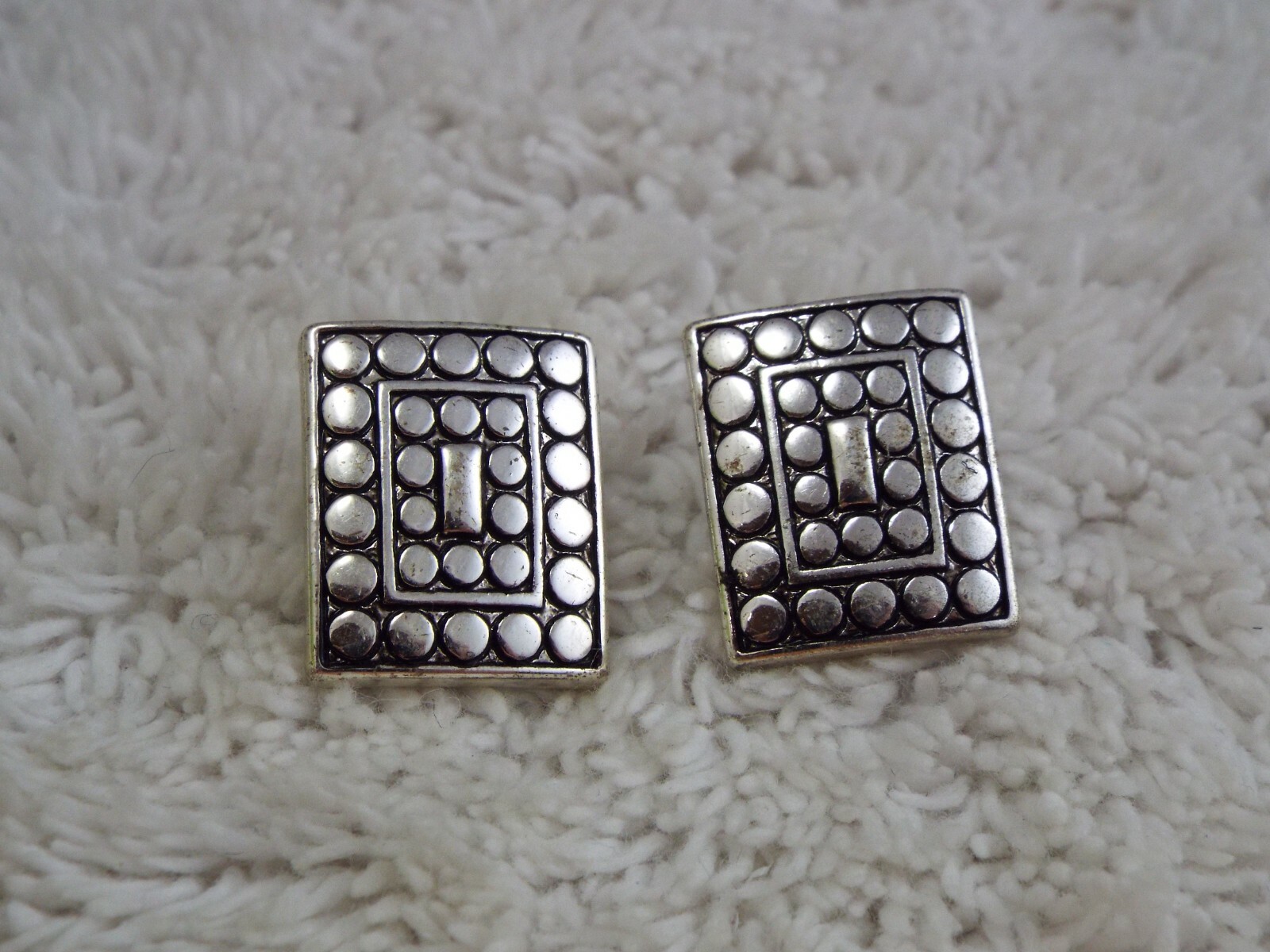 Silvertone Dotted Button Pierced Earrings (C62)