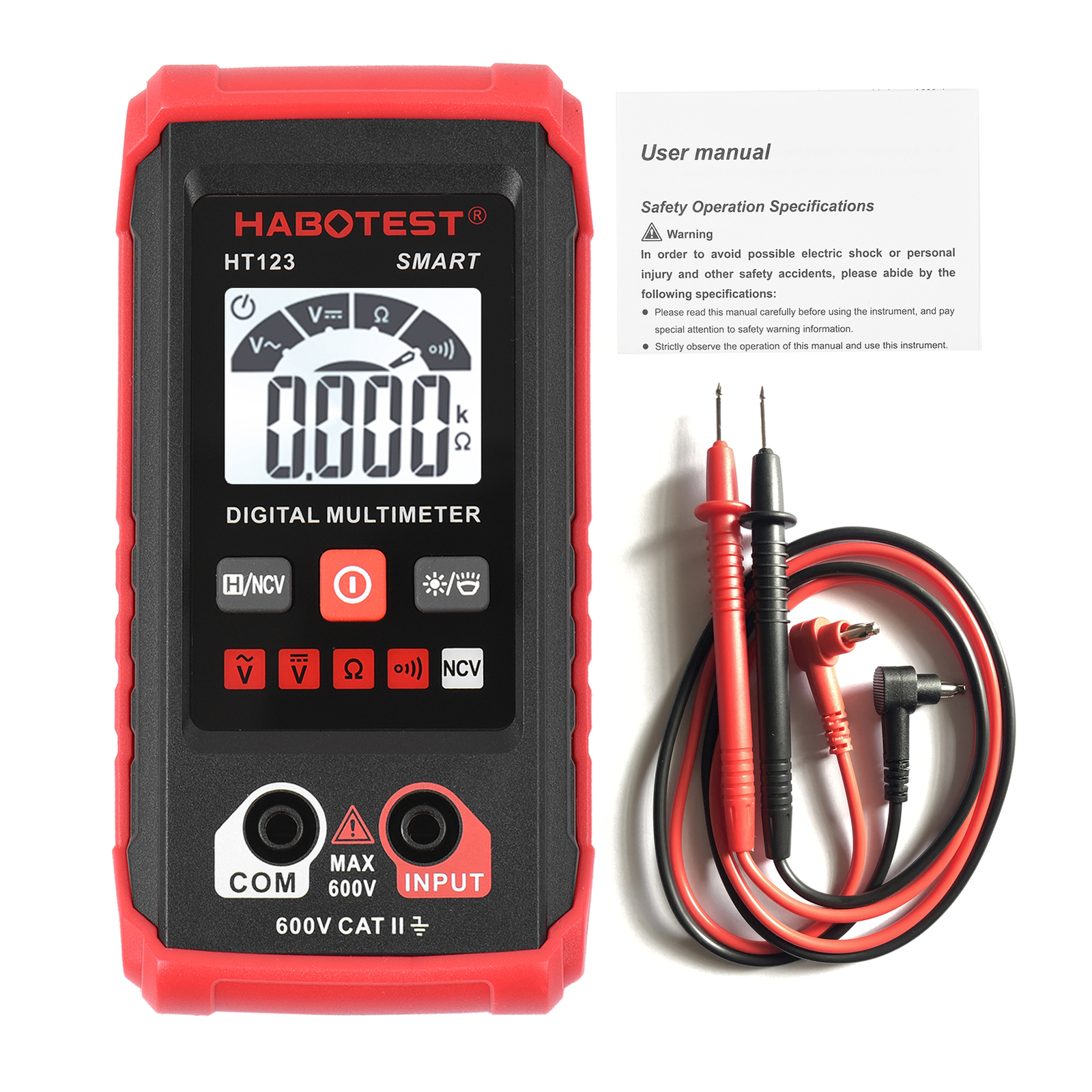 HABOTEST HT123 Digital Multimeter 2,000 Counts w/ LCD Backlight Flashlight Y7Z4