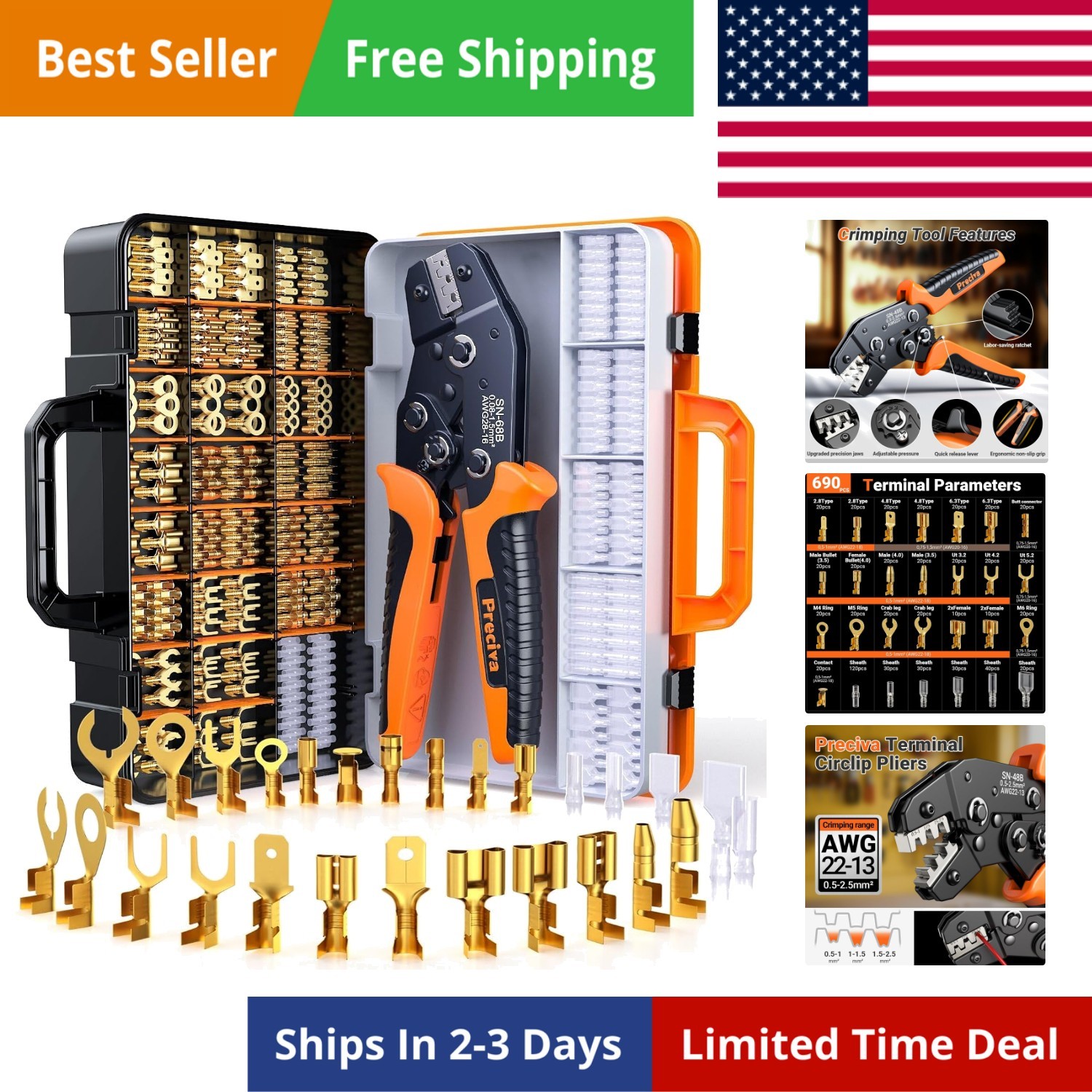 Spade Connector Crimping Kit, 28 Types Wire Connector Kit Wire Crimper AWG 22...