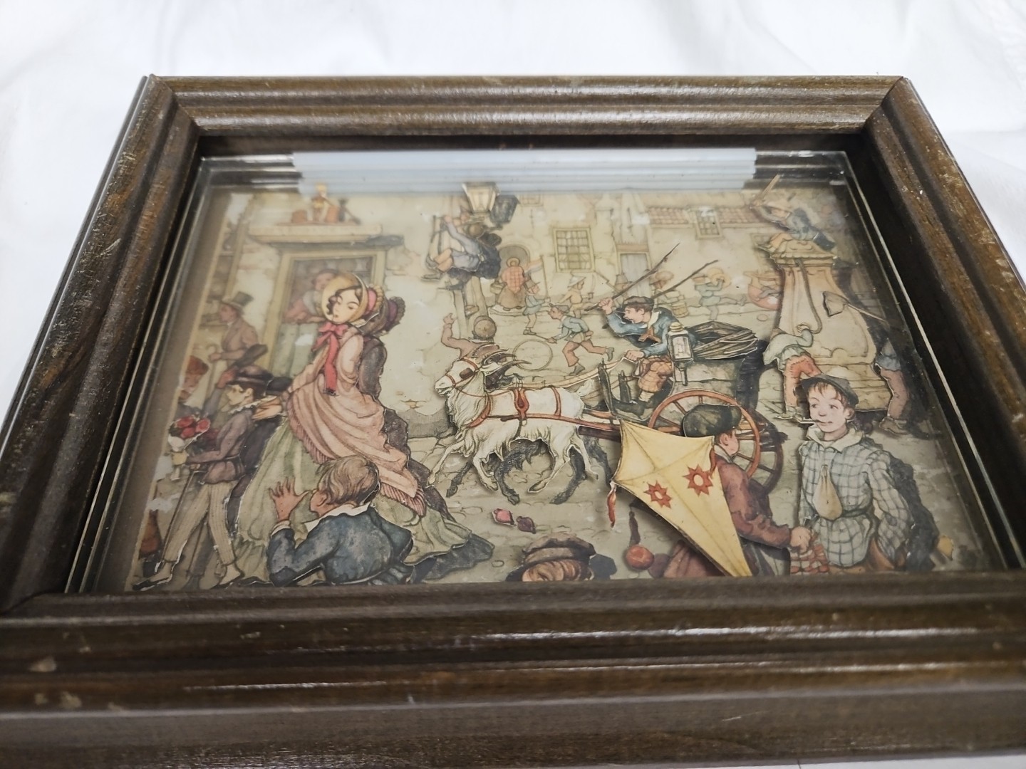 Vintage Anton Pieck 8x6 Cut Paper Framed Wall Art 1966 Street Side Goat