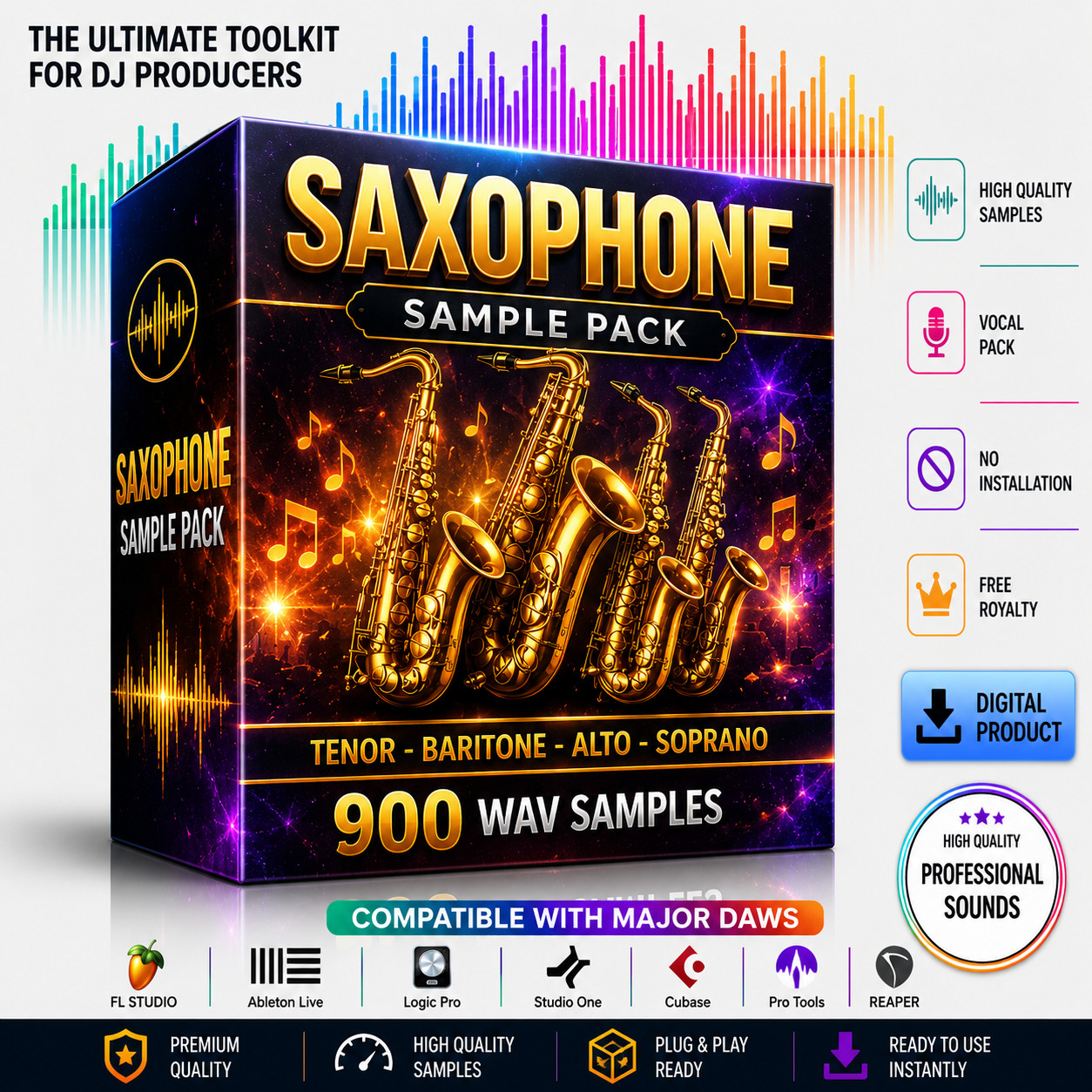 SAMPLE PACK 900 WAV SAXOPHONE - ALTO TENOR BARITONE SOPRANO - DJ PRODUCER