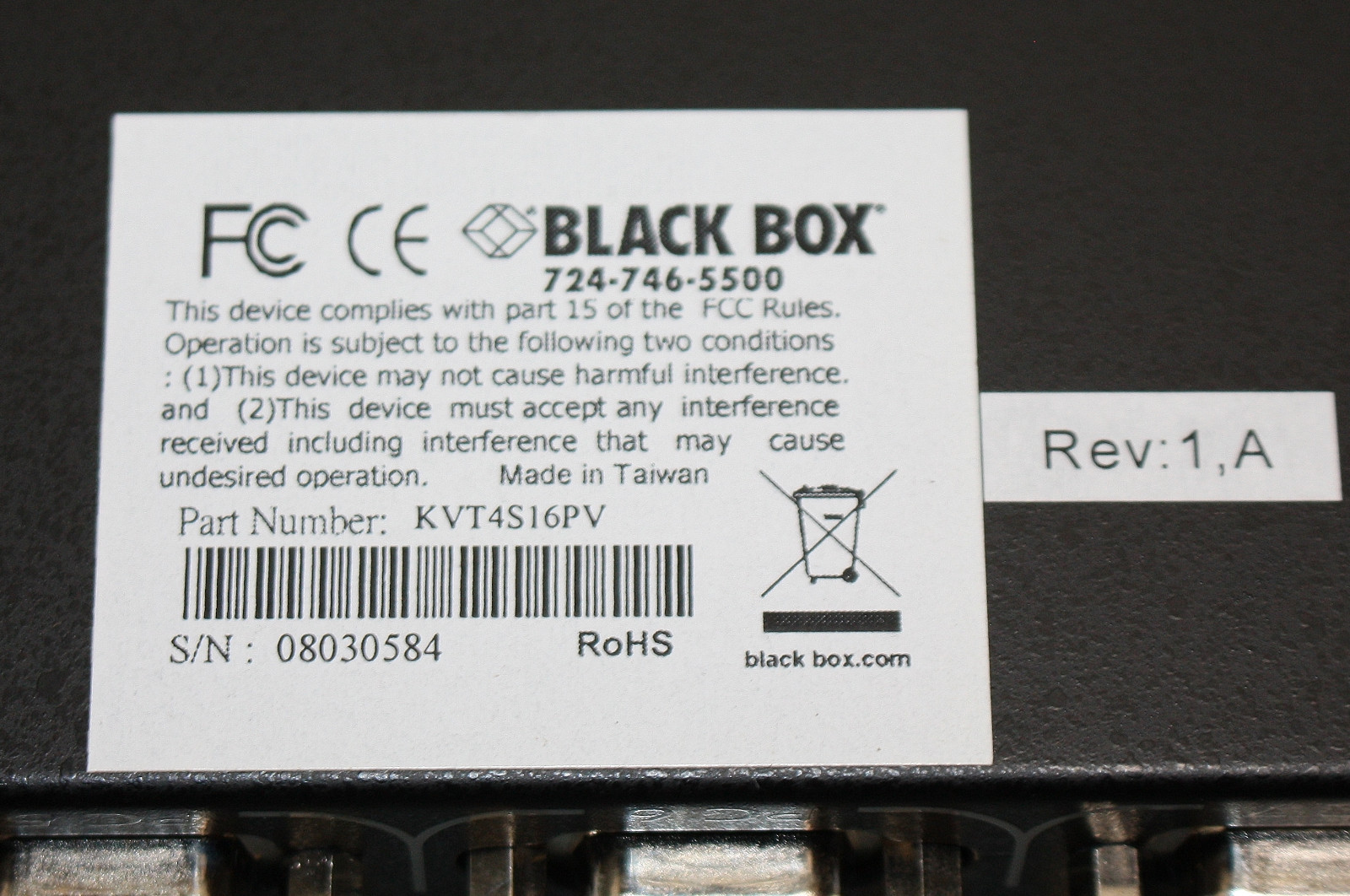 Black Box KVT4S16PV, 16 Port PS/2 KVM Switch Port Module for KVT41x Series Trays