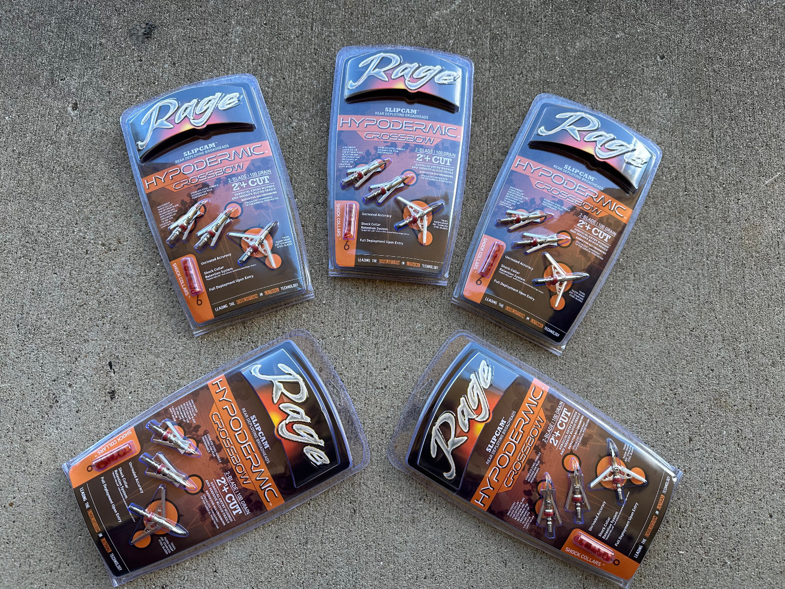 5 Packages Rage Cross Bow Hypodermic Deer hunting Broadheads 100 Grain steel 2"