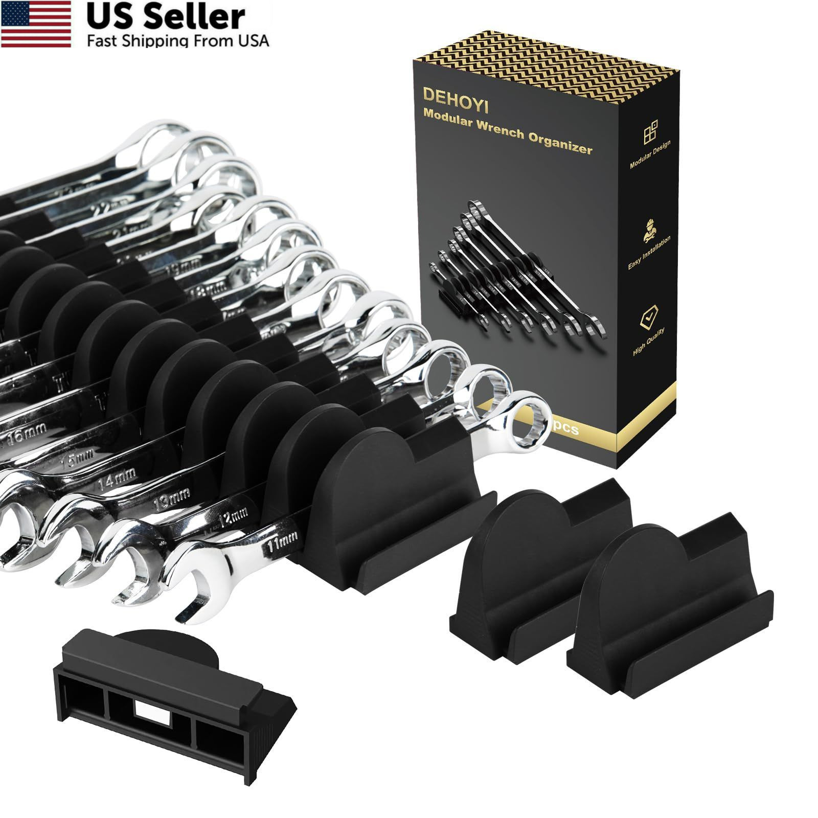 DEHOYI 48 pcs MAGNETIC Modular Wrench Organizers for Tool Drawers - Black