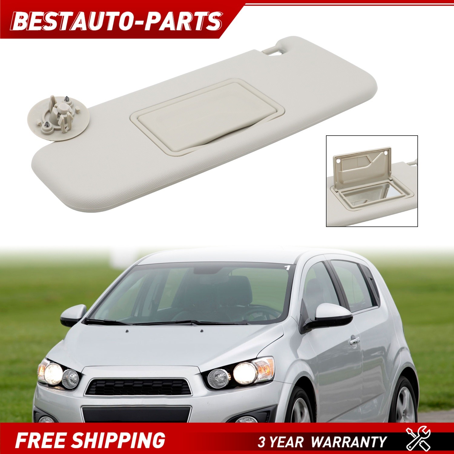 For CHEVROLET Sonic 2012-2022 Spark 2011-2022 LH Left Driver Side Sun Visor Gray