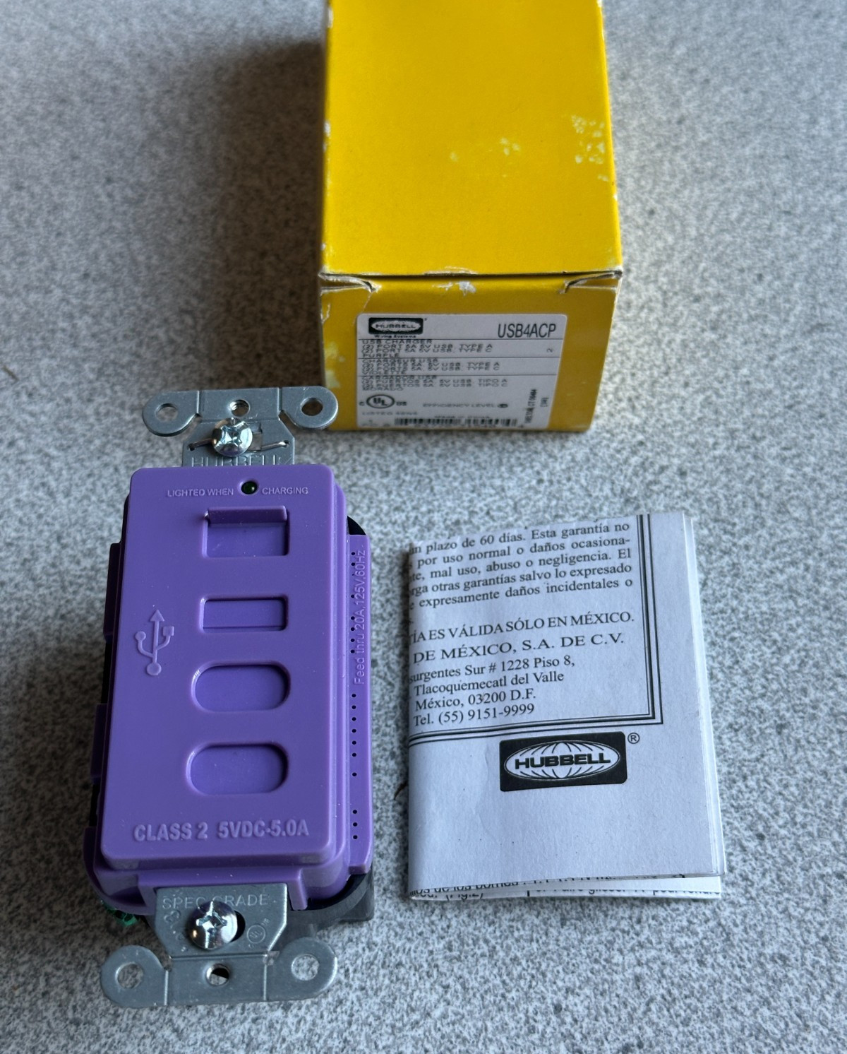 NEW HUBBELL USB4ACP PURPLE 5A USB CHARGER 4 PORT OUTLET TYPE A TYPE-C RECEPTACLE