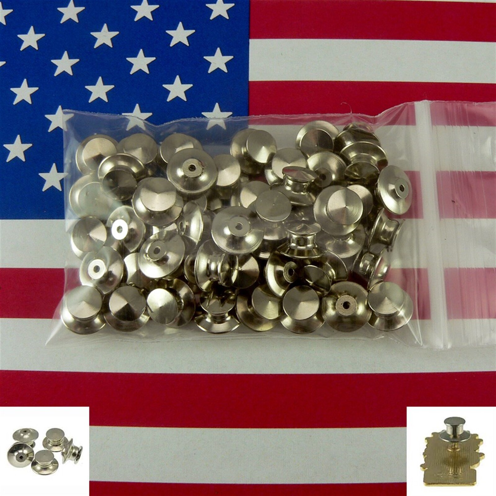 50 Chrome Locking Pin Backs Clasp Clutch Jewelry Finding Military Police Scouts