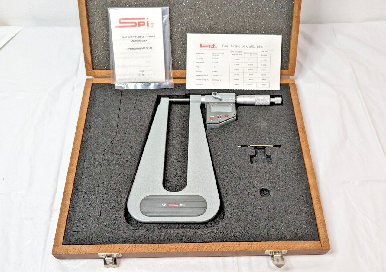 SPI Digital Deep Throat Micrometer  0-1" Range X 6" Throat Depth 17-77