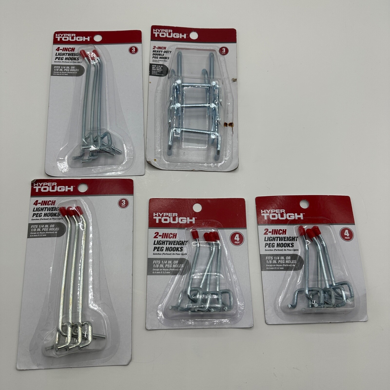 Lot Of 5 Packs New Hyper Tough Peg Hooks 4" 2" Double Hook