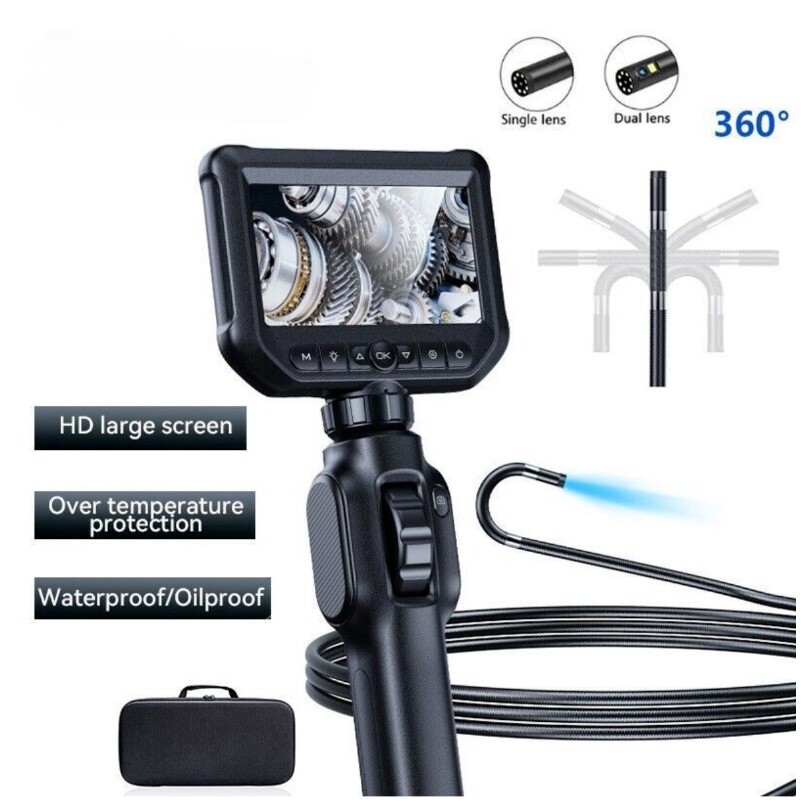 360° Steering Industrial Endoscope Camera 4.3" IPS Screen For Car Engine Sewer--