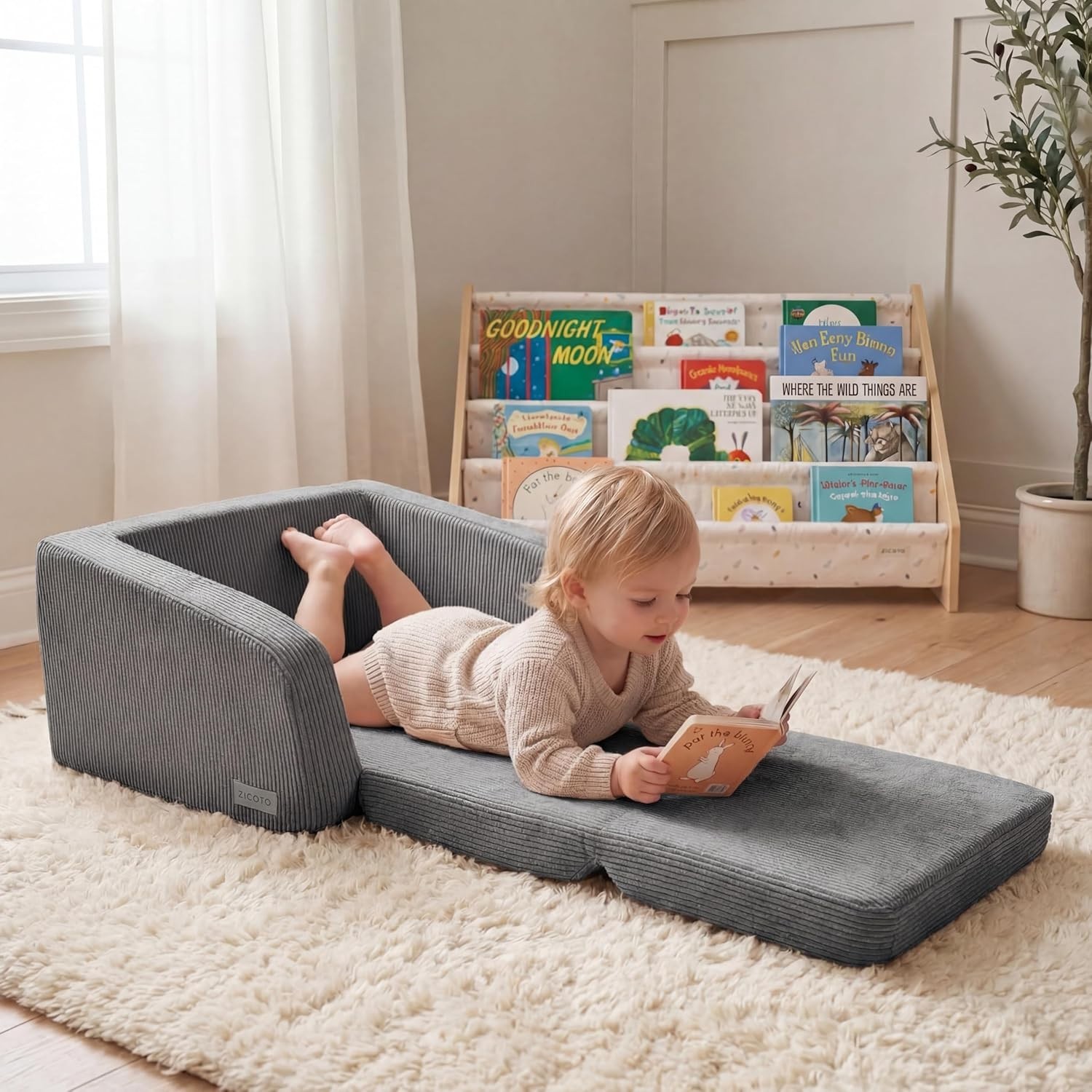 Comfy Kids Chair for Toddler - Stylish 2 in 1 Lounger Made of Memory Foam Eas...