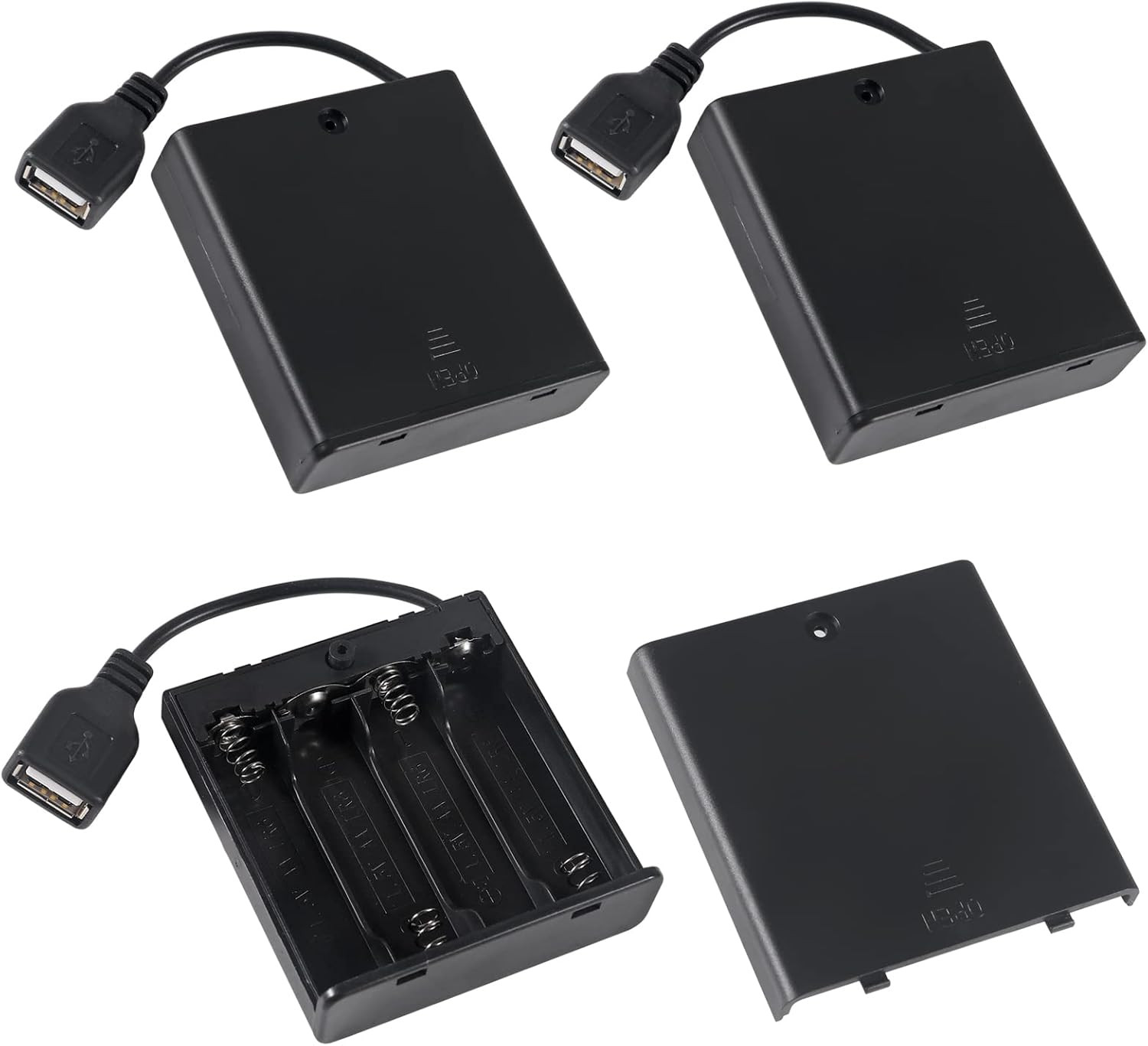 3Pcs 4 AA Battery Holder USB Female Socket 4 AA Battery Case Box Holder with Cov