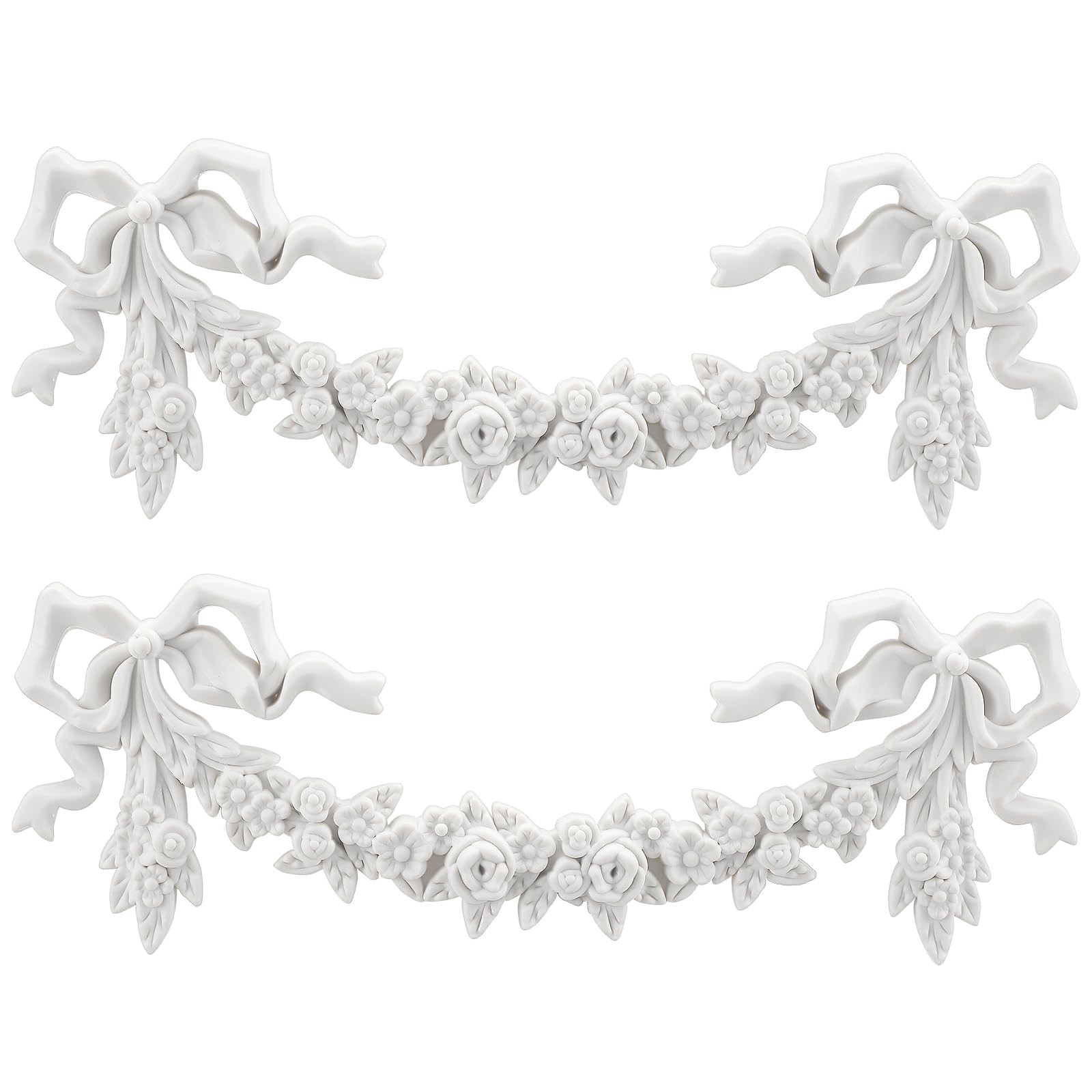 Roowest 2 Pcs Bow Carved Appliques Onlays White PVC for white