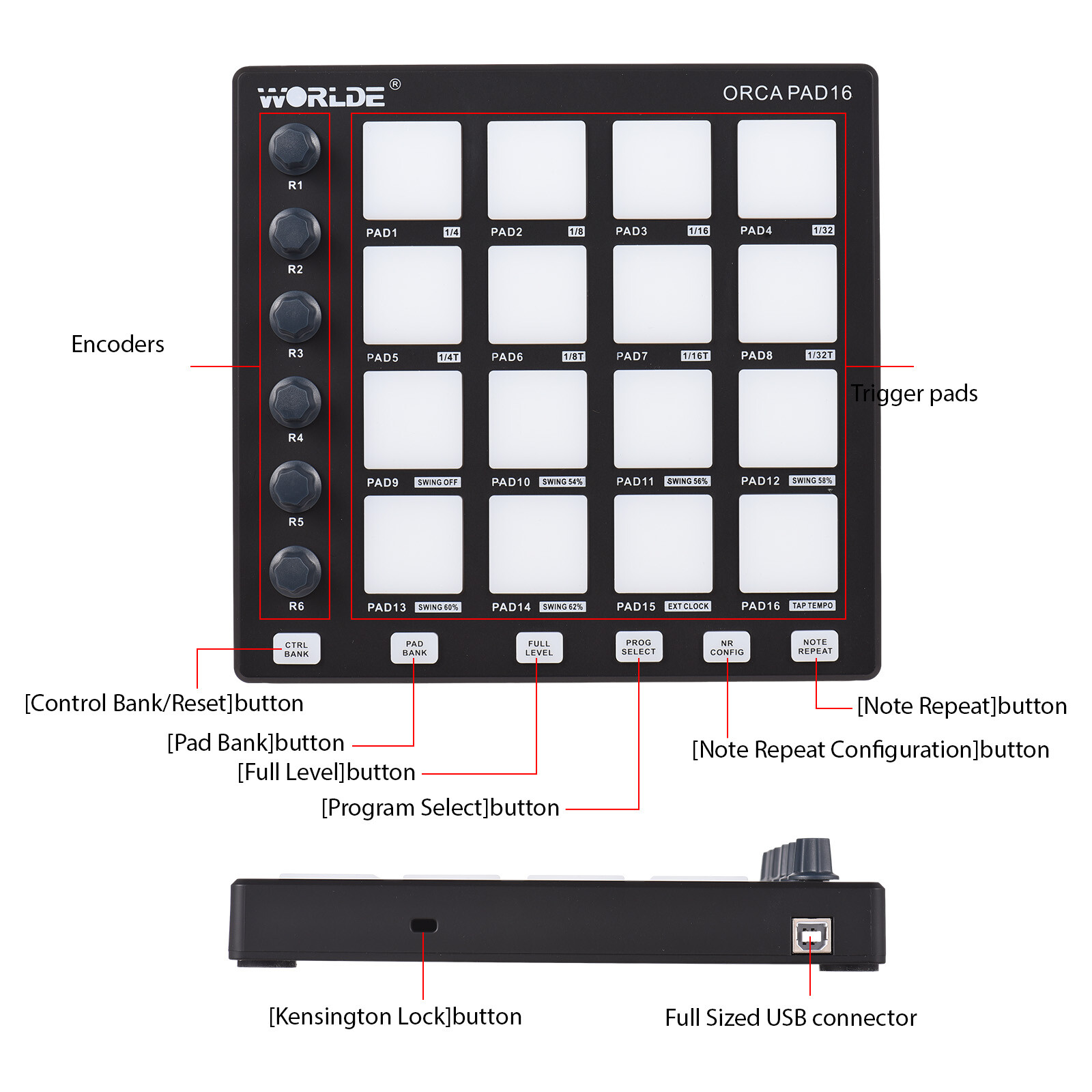 MIDI Controller Beat Maker Machine 6 Assignable Knobs for Music Production W8B5