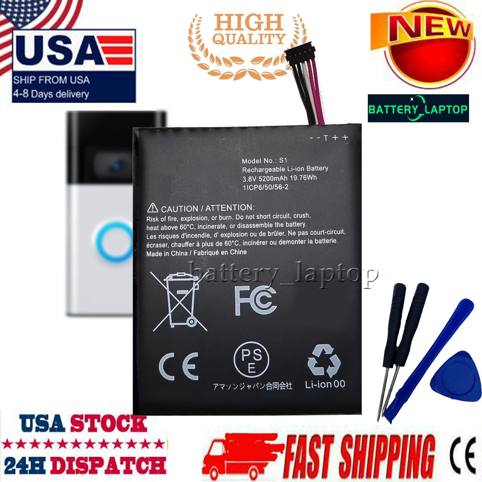 S1 (5-pin) Internal Battery for Ring Video Doorbell 5 Cable Plug Battery Version