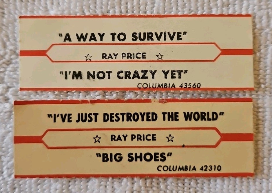 2 Jukebox Title Strips RAY PRICE #43560 #42310 Honky Tonk Country MUSIC 1960's