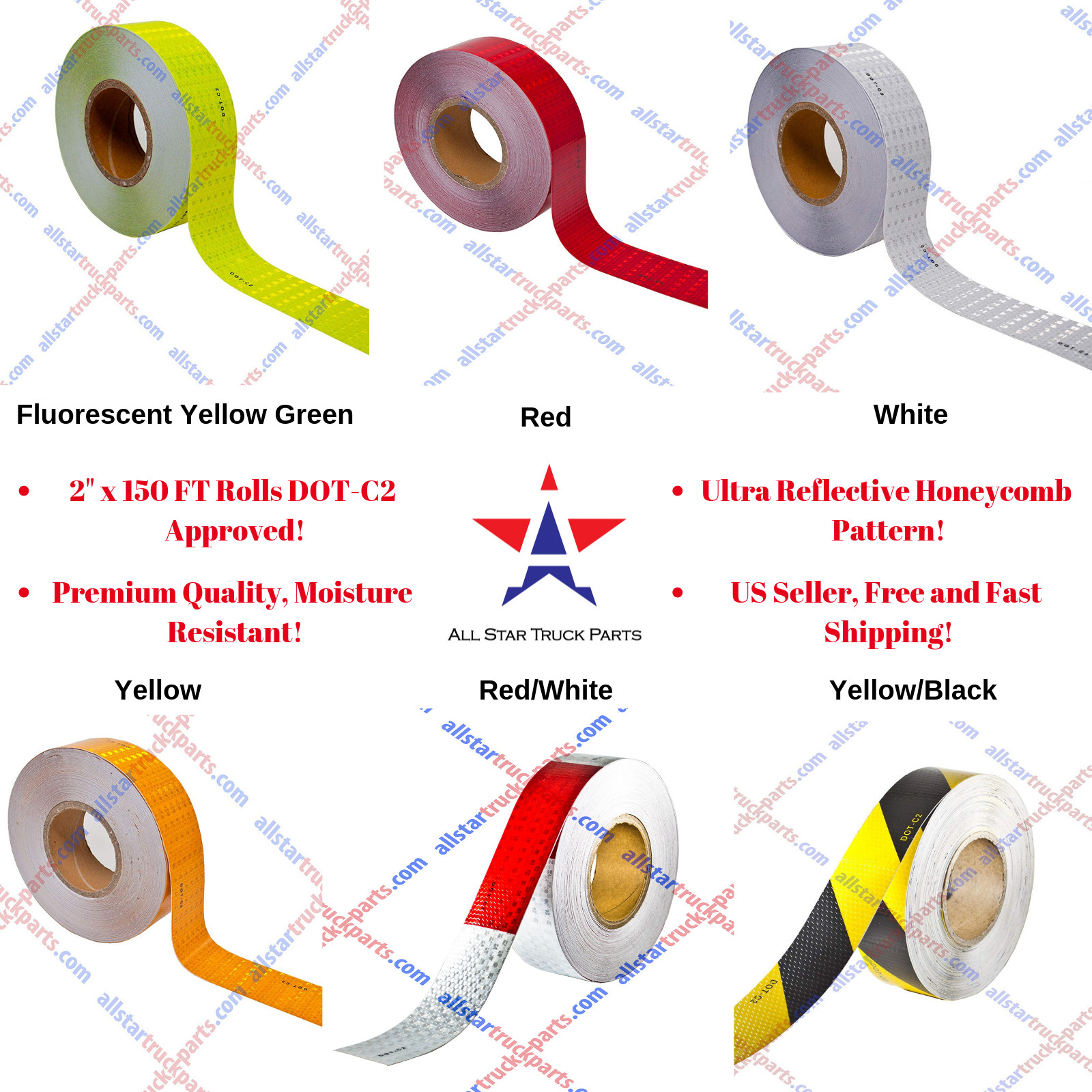 Conspicuity Tape DOT-C2 Reflective Tape  2”x150’ Feet Commercial Roll Red/White