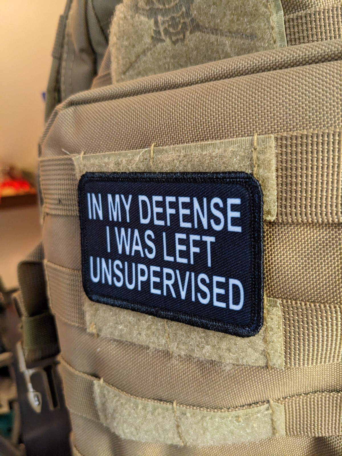 in my defense I was left unsupervised 2"x3" hook & loop tactical morale patch b