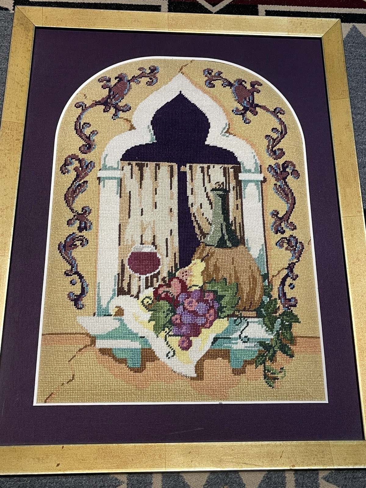 Sandra Gilmore Handpainted Needlepoint Still Life Framed Canvas Fleur De Paris