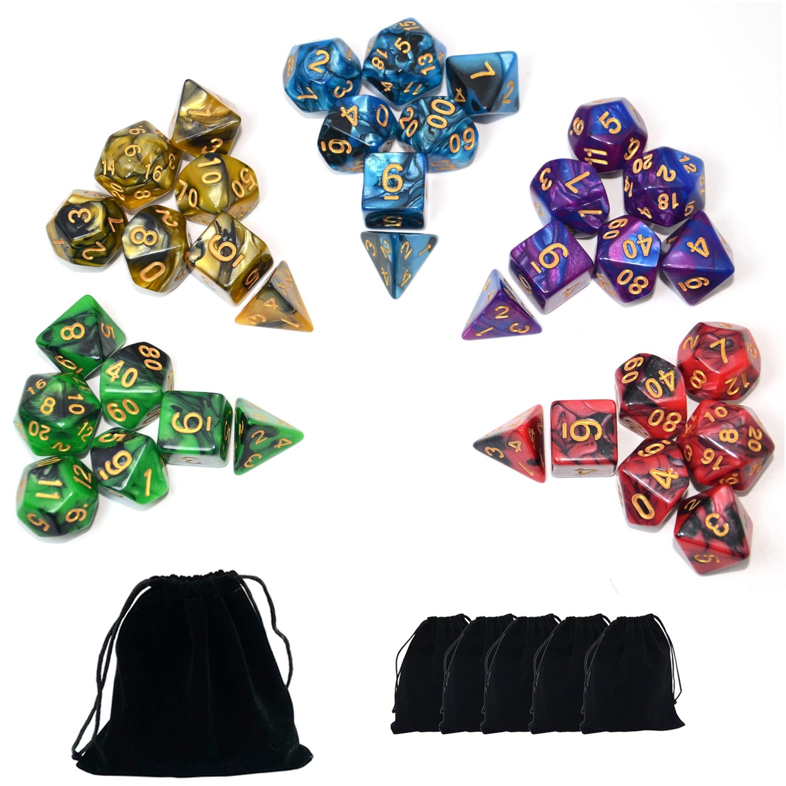 Lot Of 42 DnD Dungeons And Dragons Dice 6 Sets With Pouch DD Toys Games Kids US