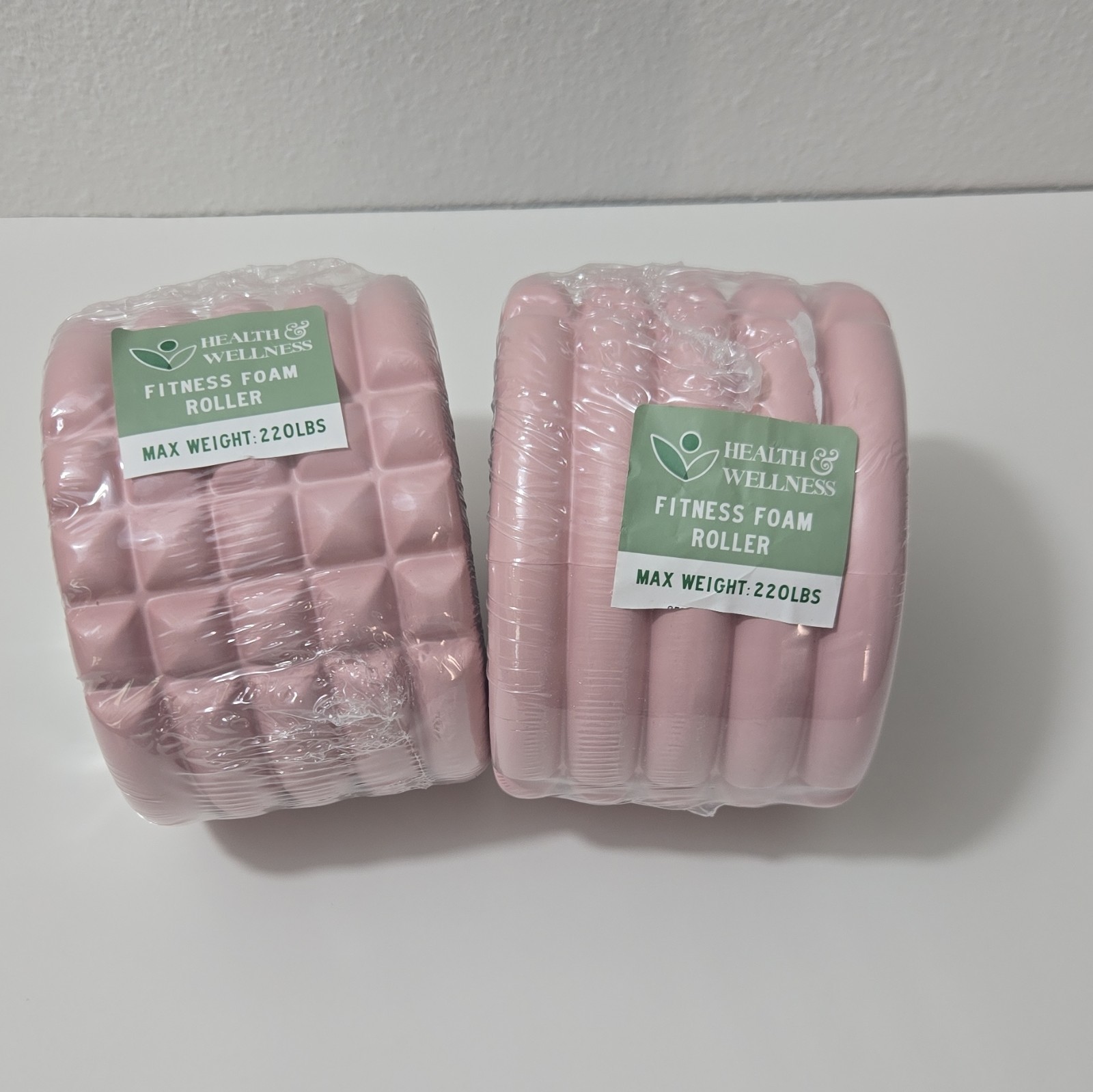 Health & Wellness Hollow Foam Roller 2-Pack Set, Pink & Black