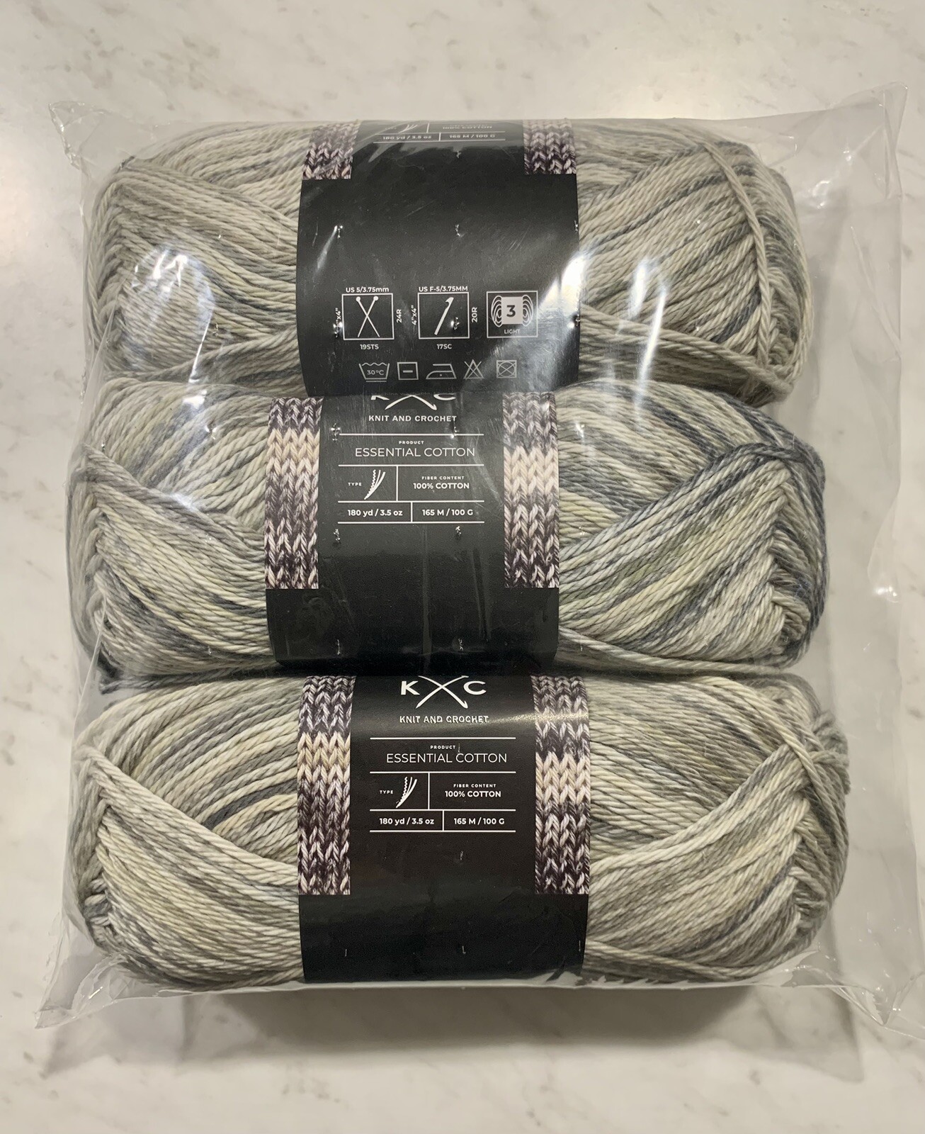 Lot Of 3 - JoAnn K & C Essential 100% Cotton Yarn 3.5oz/180yd Cliff Side NEW