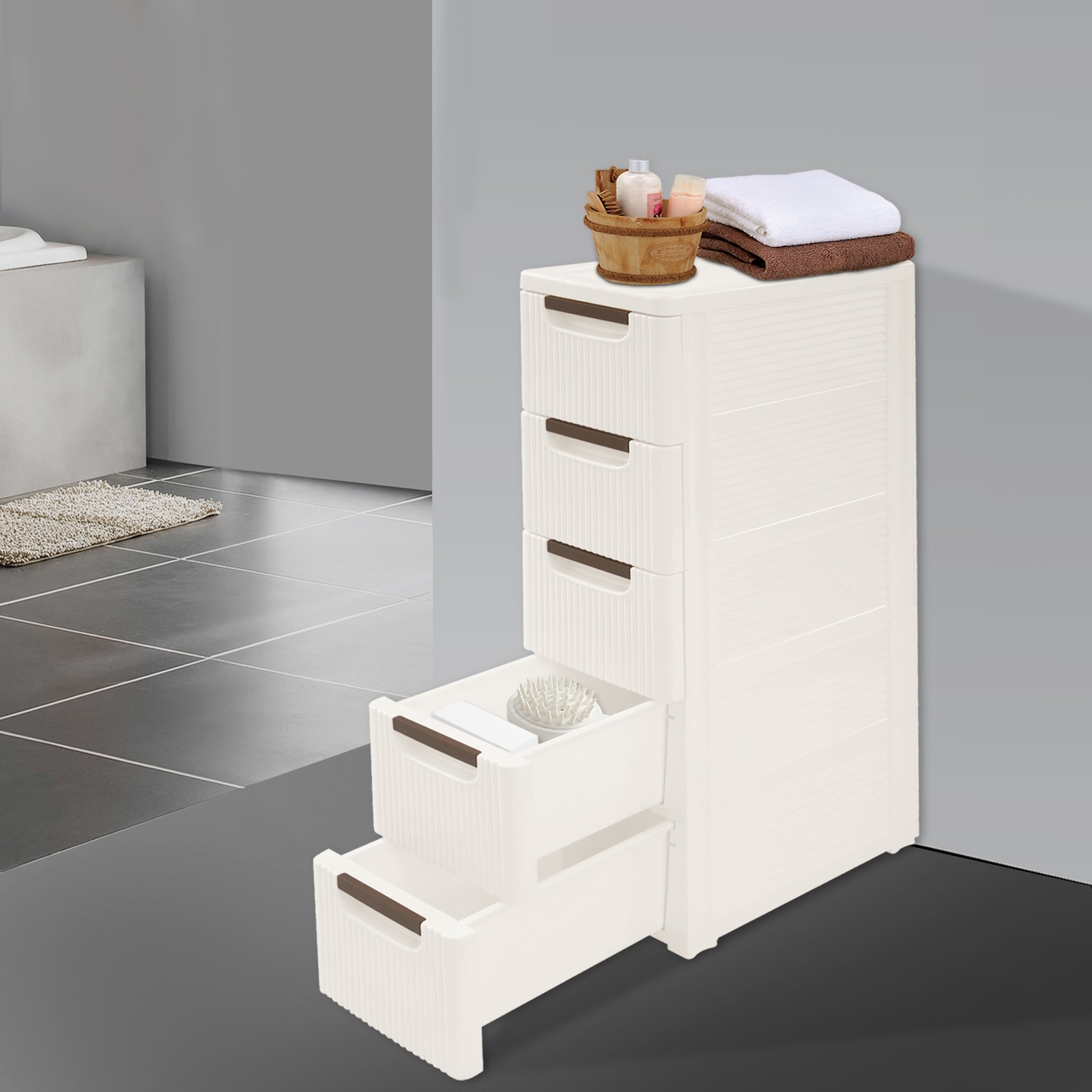 Mobile Slim Storage Cart 16.5x7.5x35.8inches 5 Drawers Rectangle Storage Cart