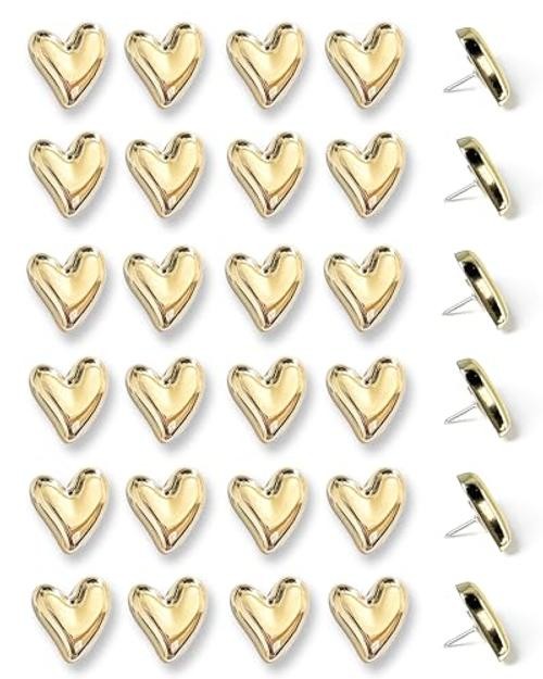 30 pcs - Heart Decorative Pins, Gold Cute Pins for Bulletin Board, 30pcs - Gold