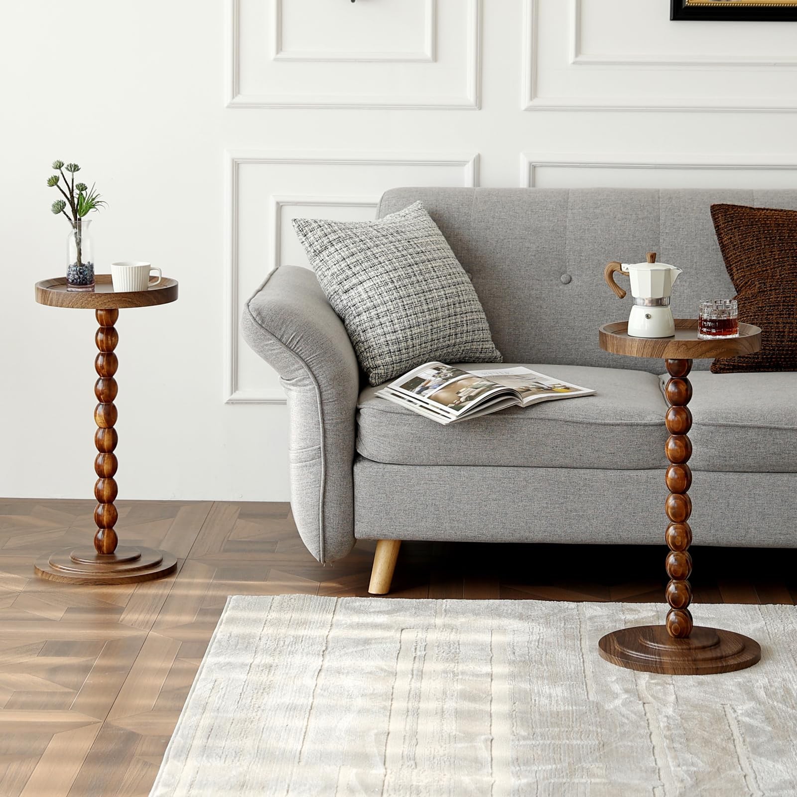 Small Drink Table, Round Drink Side Tables for Small Spaces, Wood Martini Tab...