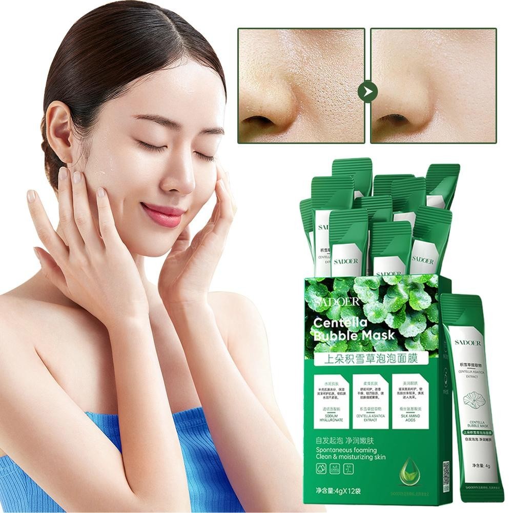 12pcs Bubble Face Sheet Masque Centella Bubble Mask (green)- Oil Control J5O6