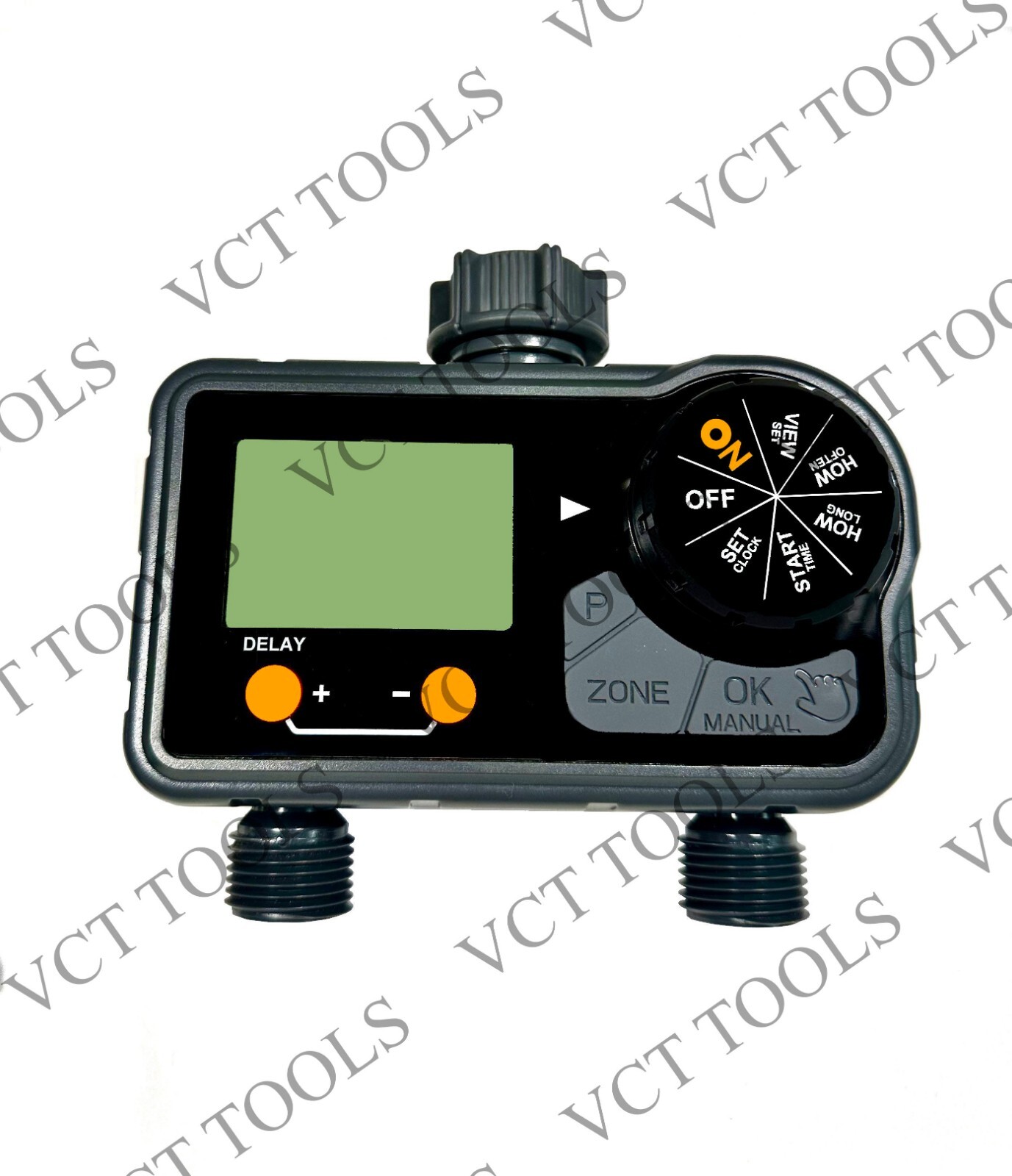 VCT Sprinkler Timer 2 Zone Outdoor Garden Water Hose Timer Big Screen