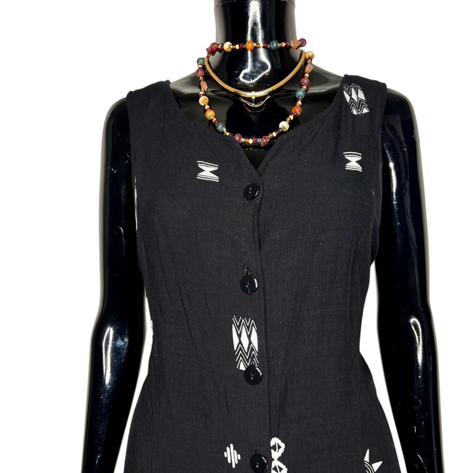 Black Vintage 90’s Tribal Prints Long Dress