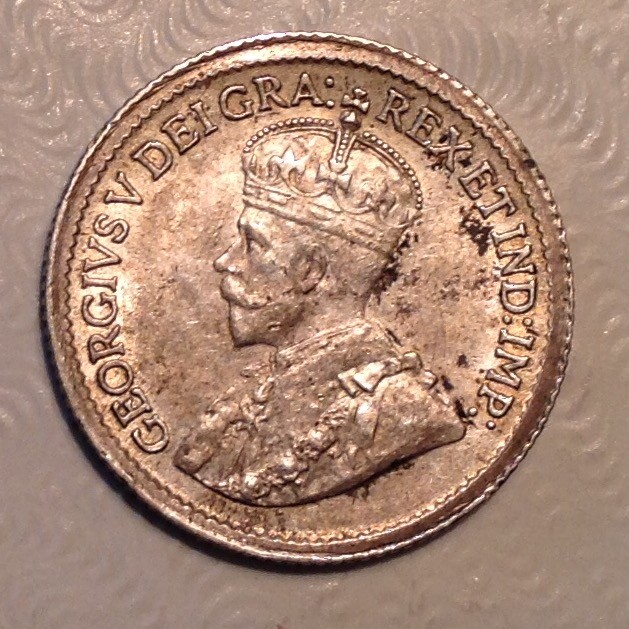 1920 Canada George V Five 5 Cents AU Almost Uncirculated cd -