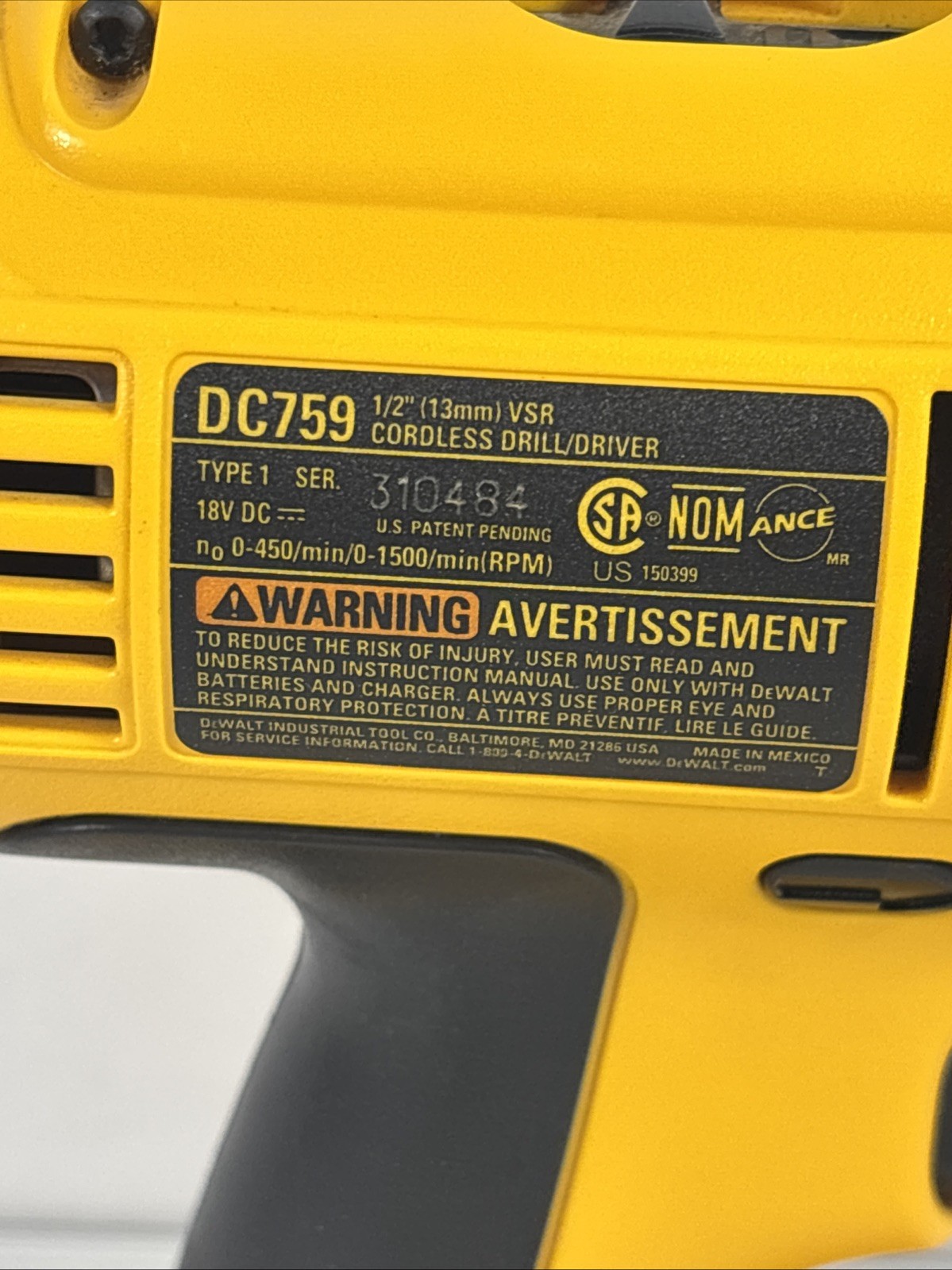 DEWALT DC759 1/2" 18V Cordless Drill Driver TOOL ONLY!