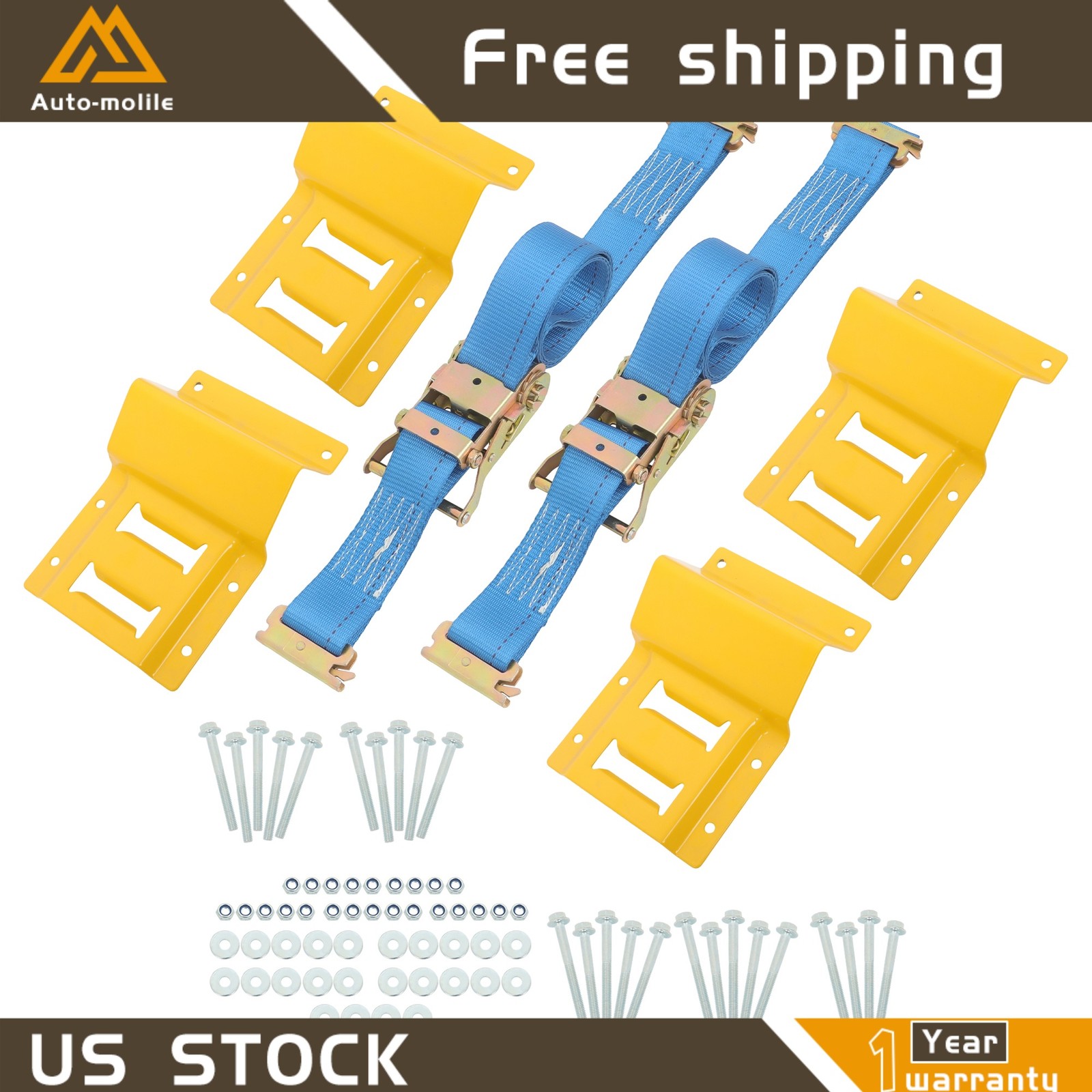 Heavy Loads E Track System With Wheel Chock 7.5' Blue Ratchet Tie Down Straps