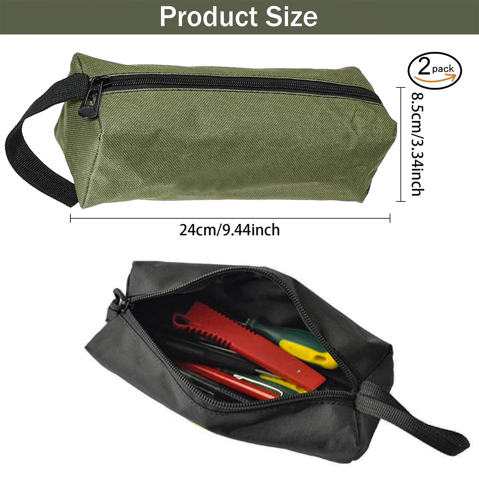 2 Pack Canvas Tool Pouches with Zipper Multipurpose Small Zipper Tool Pouch