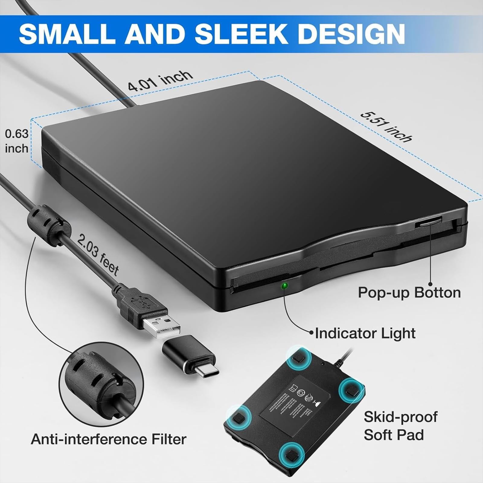 Floppy Disk Reader, 3.5 inch USB External Floppy Drive for PC/Laptop and Desk...