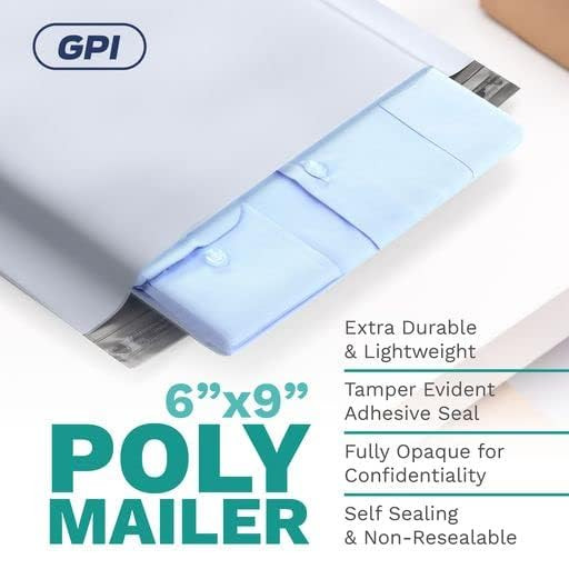 6" x 9" Poly Mailer Envelopes - 100 Count, Self Seal White Plastic Mailing